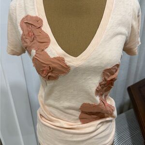 J. Crew Light Peach V-Neck Top with Textured Accents